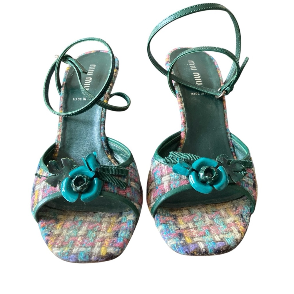 MIU MIU | Vintage Tweed 3D Flower Peep Toe Heels 37.5